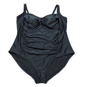 Cromer Resortwear Womens Plus Size Black Ruched One-Piece Swimsuit